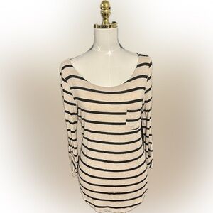Diva Couture Brown & Black Striped Scoop Neck Quarter Sleeve Tee Size Large